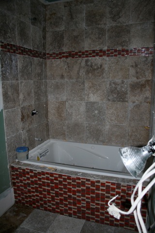 Tiled Master Bath with Whirlpool tub in place