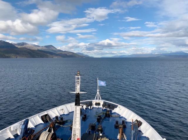 The bow of the ship in the Beagle Channel