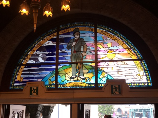 Stained glass window above the entrance at the Tower of Terror