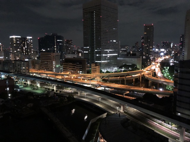 Hamazakibashi Junction at night near our hotel