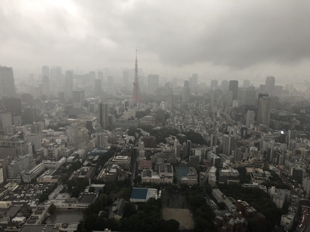 Tokyo Tower off in the fog from the top of Roppongi Hills