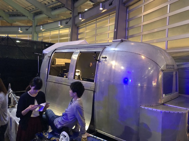 Sound booth for the stage is in an Airstream trailer