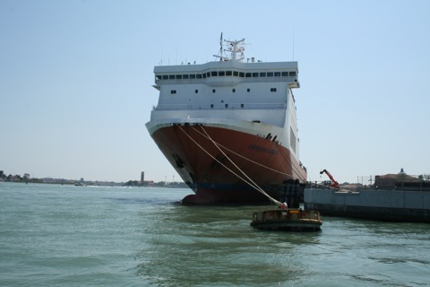 Front of container ship