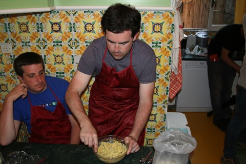 Lee preparing the filling for the ravioli
