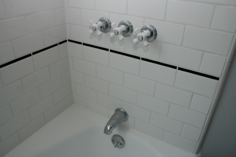 Subway tile in the guest shower