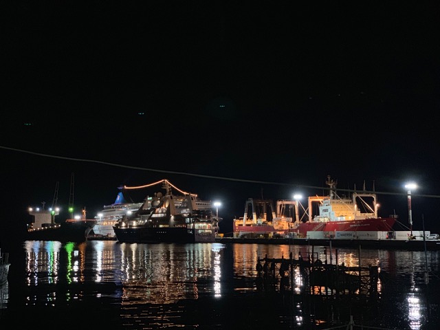 The Ocean Diamond and other vessels at night