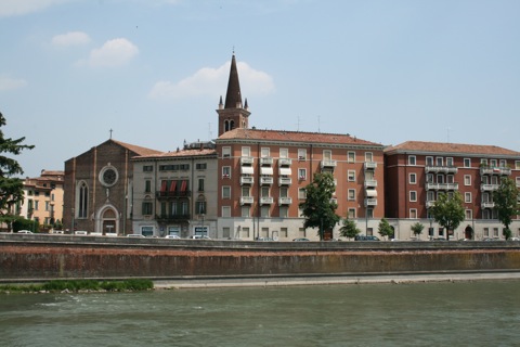 Church in Verona along the river