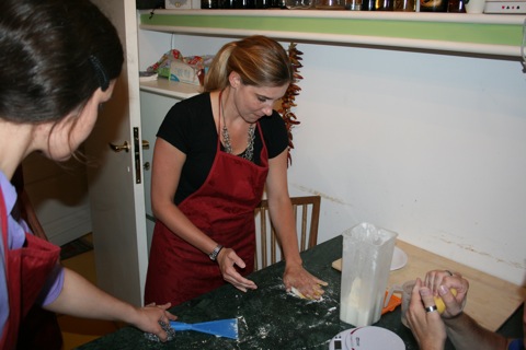 Kelly kneeding dough for pasta