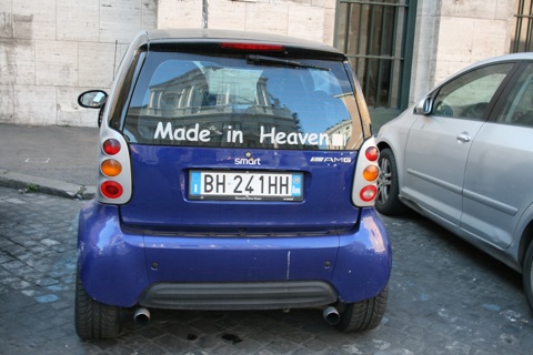 Made in Heaven sticker on a Smart car